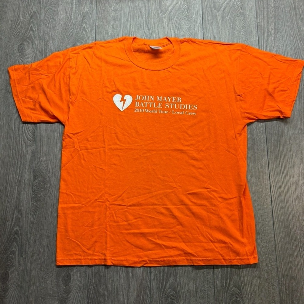 John Mayer Battle Studies 2010 XL World Tour Local Crew Orange Shirt Rare
